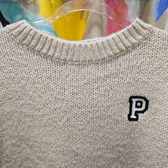 Victoria's Secret PINK cream chunky knit long sleep crewneck sweater large - Picture 4 of 13